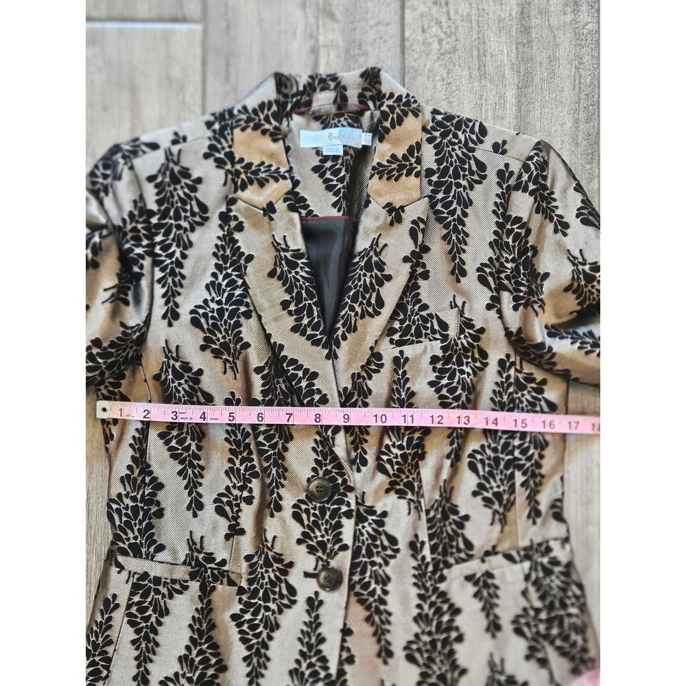 Boden Jacquard Party Blazer Women Size 6 Gold Black Botanical Leaf Jacket Fancy - Picture 4 of 12